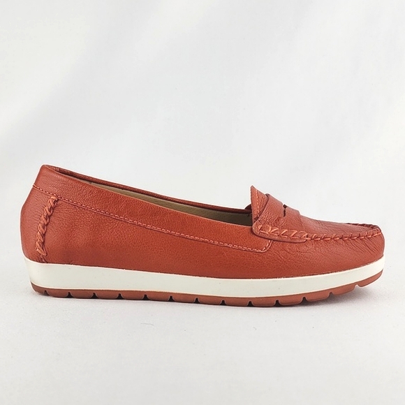 GEOX Women's Orange White Leather Flat Casual Loafer Shoe Almond Toe Size 37.5 - Picture 2 of 16